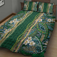 Hawaiian Art Flower Tribal with Lei Quilt Bed Set Palaka Pattern Green Color - Polynesian Pride