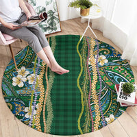 Hawaiian Art Flower Tribal with Lei Round Carpet Palaka Pattern Green Color - Polynesian Pride