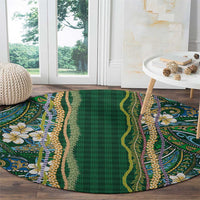 Hawaiian Art Flower Tribal with Lei Round Carpet Palaka Pattern Green Color - Polynesian Pride