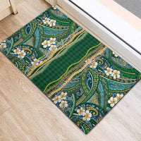 Hawaiian Art Flower Tribal with Lei Rubber Doormat Palaka Pattern Green Color - Polynesian Pride