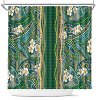 Hawaiian Art Flower Tribal with Lei Shower Curtain Palaka Pattern Green Color LT03 Green - Polynesian Pride