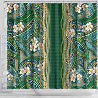 Hawaiian Art Flower Tribal with Lei Shower Curtain Palaka Pattern Green Color LT03 - Polynesian Pride