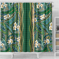 Hawaiian Art Flower Tribal with Lei Shower Curtain Palaka Pattern Green Color LT03 - Polynesian Pride