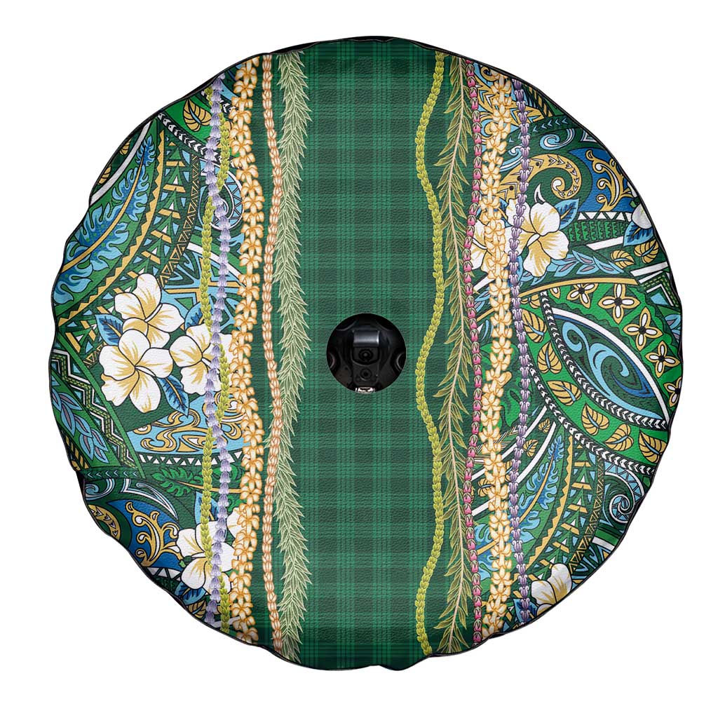 Hawaiian Art Flower Tribal with Lei Spare Tire Cover Palaka Pattern Green Color - Polynesian Pride
