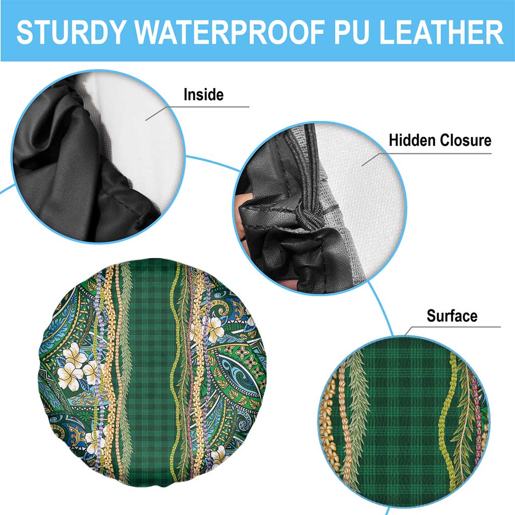 Hawaiian Art Flower Tribal with Lei Spare Tire Cover Palaka Pattern Green Color - Polynesian Pride