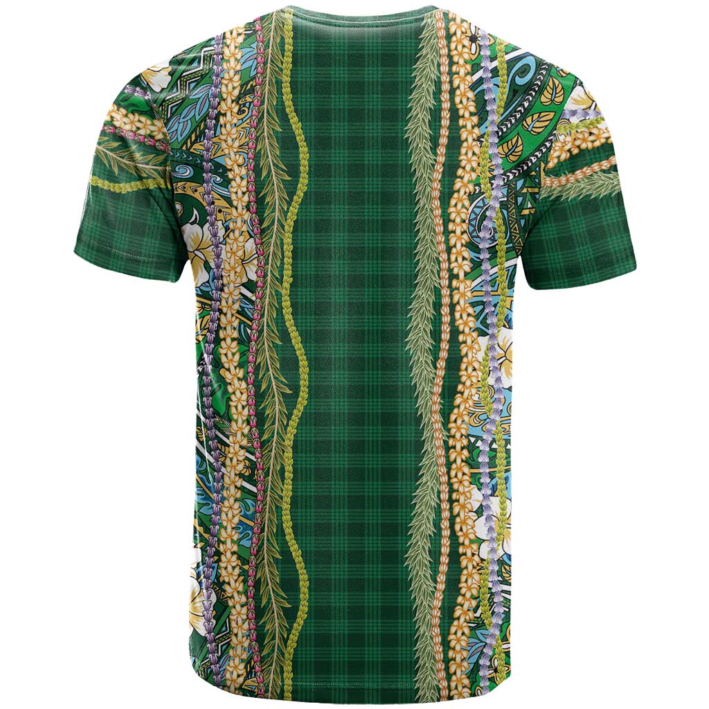 Hawaiian Art Flower Tribal with Lei T Shirt Palaka Pattern Green Color LT03 - Polynesian Pride