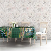 Hawaiian Art Flower Tribal with Lei Tablecloth Palaka Pattern Green Color - Polynesian Pride