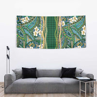 Hawaiian Art Flower Tribal with Lei Tapestry Palaka Pattern Green Color - Polynesian Pride