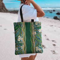 Hawaiian Art Flower Tribal with Lei Tote Bag Palaka Pattern Green Color - Polynesian Pride