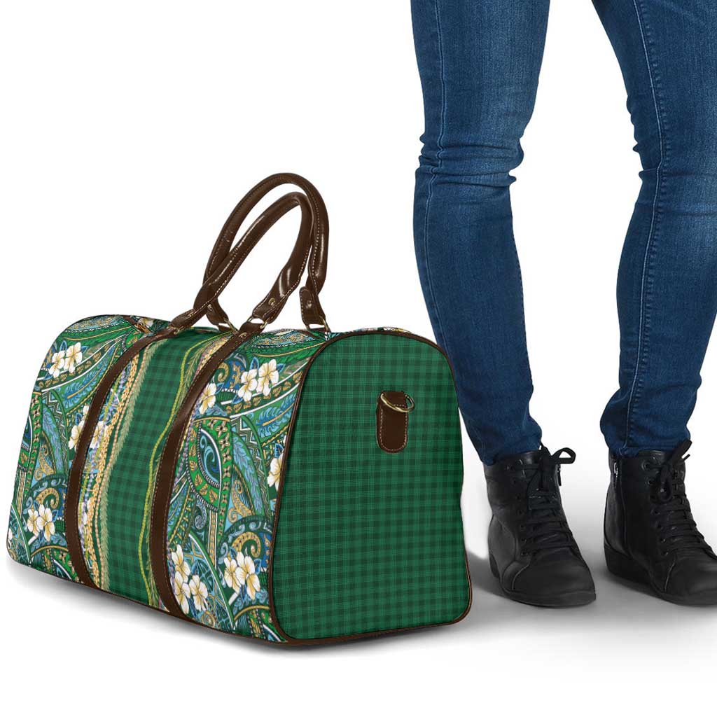 Hawaiian Art Flower Tribal with Lei Travel Bag Palaka Pattern Green Color - Polynesian Pride