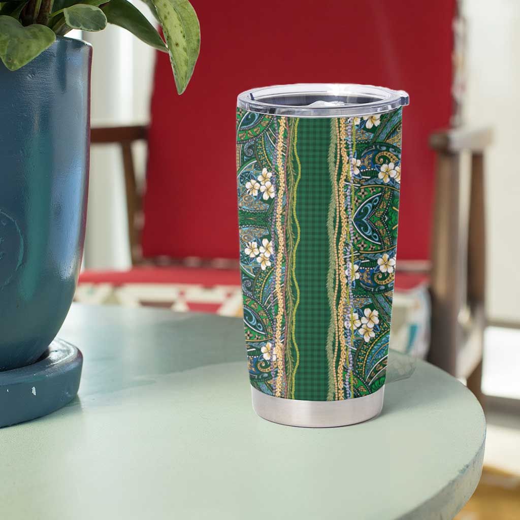 Hawaiian Art Flower Tribal with Lei Tumbler Cup Palaka Pattern Green Color LT03 - Polynesian Pride