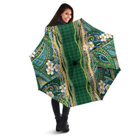 Hawaiian Art Flower Tribal with Lei Umbrella Palaka Pattern Green Color - Polynesian Pride