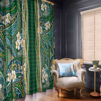 Hawaiian Art Flower Tribal with Lei Window Curtain Palaka Pattern Green Color LT03 - Polynesian Pride