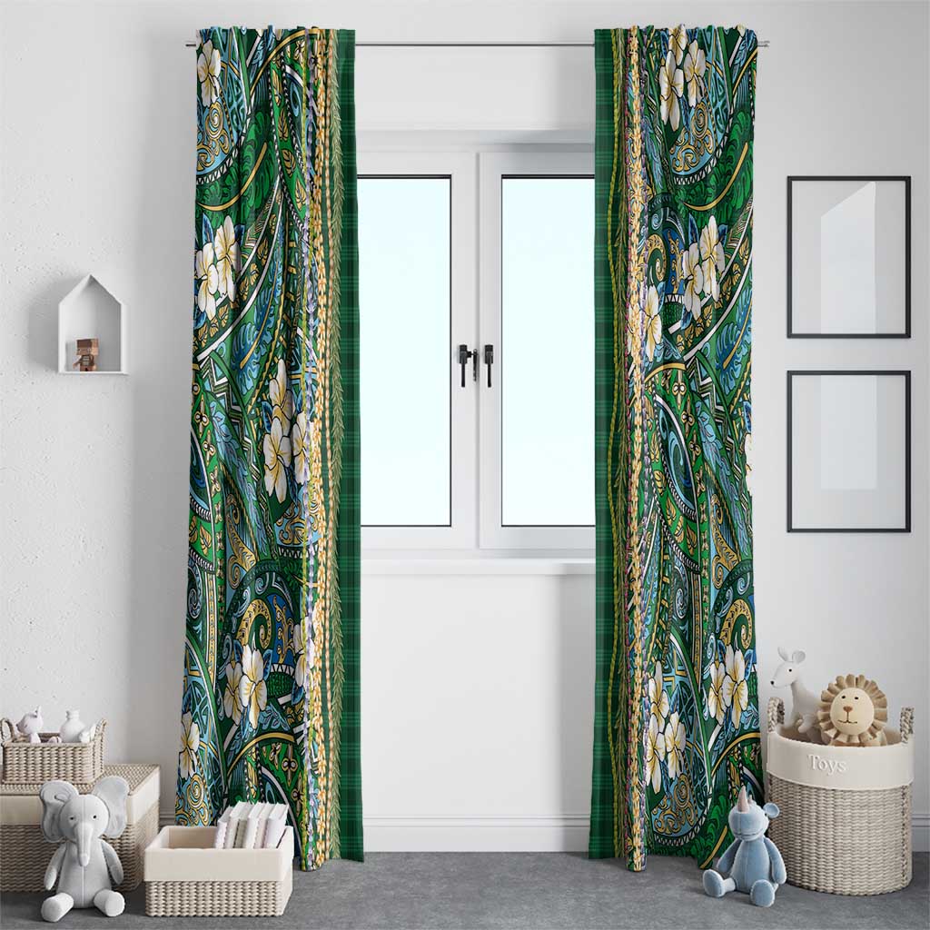 Hawaiian Art Flower Tribal with Lei Window Curtain Palaka Pattern Green Color LT03 - Polynesian Pride