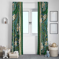 Hawaiian Art Flower Tribal with Lei Window Curtain Palaka Pattern Green Color LT03 - Polynesian Pride