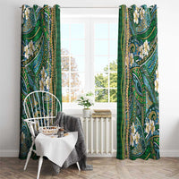 Hawaiian Art Flower Tribal with Lei Window Curtain Palaka Pattern Green Color LT03 - Polynesian Pride