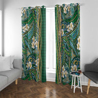 Hawaiian Art Flower Tribal with Lei Window Curtain Palaka Pattern Green Color LT03 With Grommets Green - Polynesian Pride