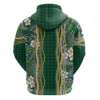Hawaiian Art Flower Tribal with Lei Zip Hoodie Palaka Pattern Green Color - Polynesian Pride