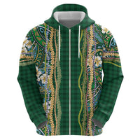 Hawaiian Art Flower Tribal with Lei Zip Hoodie Palaka Pattern Green Color - Polynesian Pride