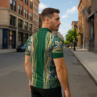 Hawaiian Art Flower Tribal with Lei Zipper Polo Shirt Palaka Pattern Green Color - Polynesian Pride