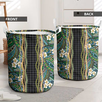 Hawaiian Art Flower Tribal with Lei Laundry Basket Palaka Pattern Black Color - Polynesian Pride