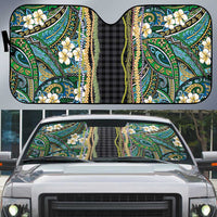 Hawaiian Art Flower Tribal with Lei Auto Sun Shade Palaka Pattern Black Color - Polynesian Pride