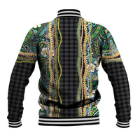 Hawaiian Art Flower Tribal with Lei Baseball Jacket Palaka Pattern Black Color - Polynesian Pride