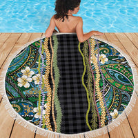 Hawaiian Art Flower Tribal with Lei Beach Blanket Palaka Pattern Black Color - Polynesian Pride