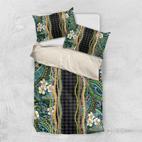 Hawaiian Art Flower Tribal with Lei Bedding Set Palaka Pattern Black Color - Polynesian Pride