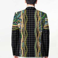 Hawaiian Art Flower Tribal with Lei Blazer Palaka Pattern Black Color - Polynesian Pride