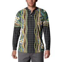 Hawaiian Art Flower Tribal with Lei Button Sweatshirt Palaka Pattern Black Color - Polynesian Pride