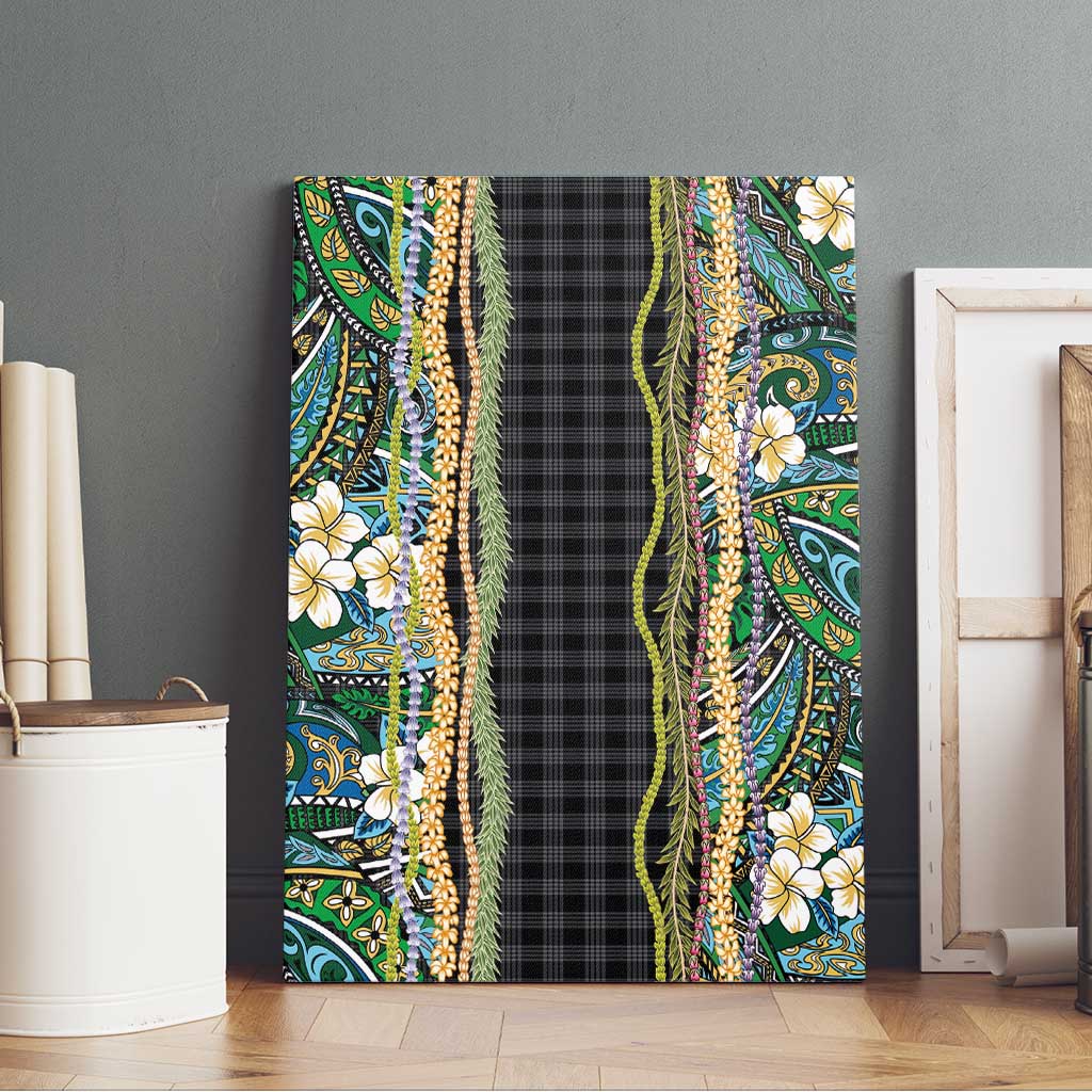 Hawaiian Art Flower Tribal with Lei Canvas Wall Art Palaka Pattern Black Color - Polynesian Pride