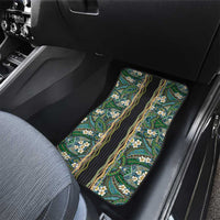 Hawaiian Art Flower Tribal with Lei Car Mats Palaka Pattern Black Color - Polynesian Pride