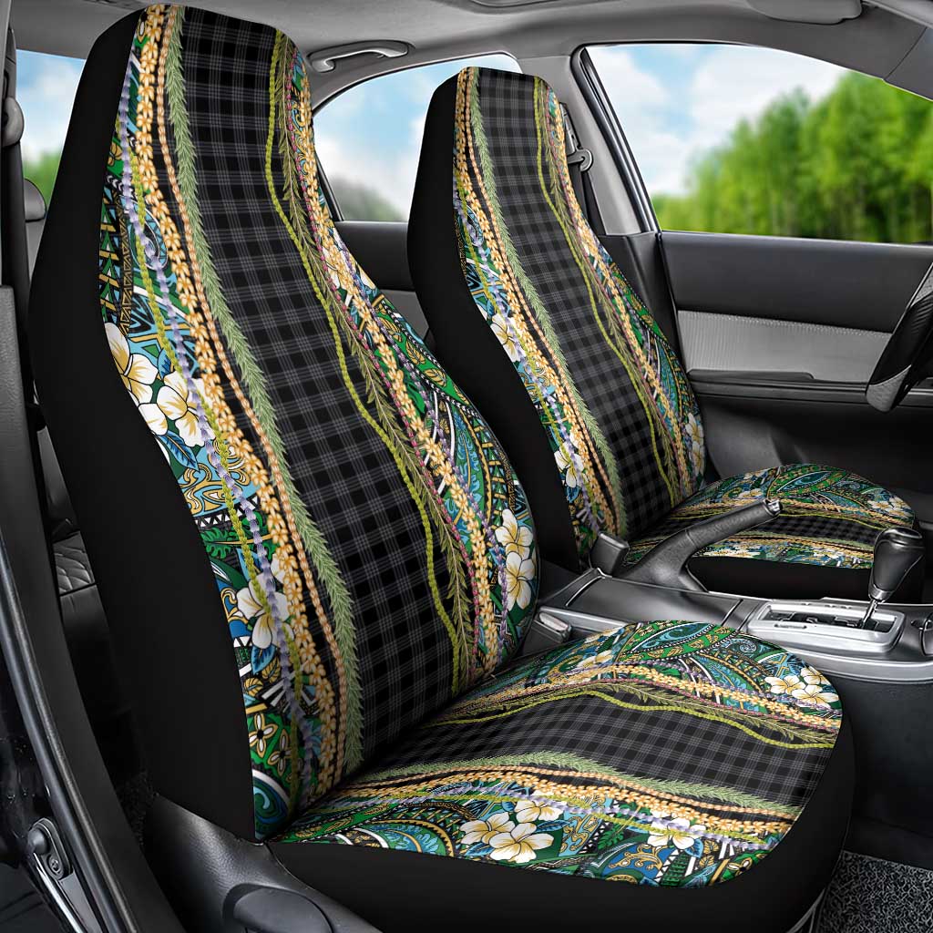 Hawaiian Art Flower Tribal with Lei Car Seat Cover Palaka Pattern Black Color - Polynesian Pride