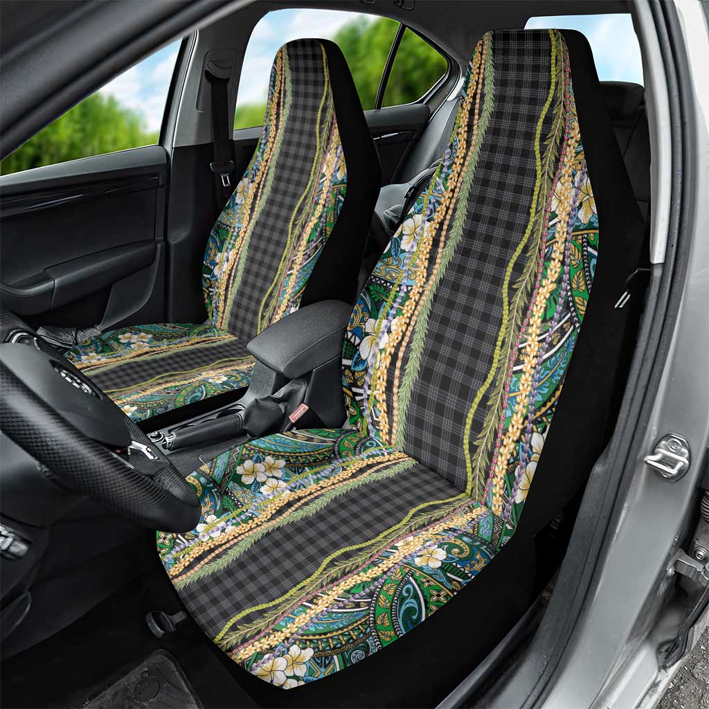 Hawaiian Art Flower Tribal with Lei Car Seat Cover Palaka Pattern Black Color - Polynesian Pride