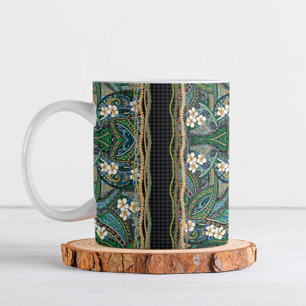 Hawaiian Art Flower Tribal with Lei Ceramic Mug Palaka Pattern Black Color LT03 Black - Polynesian Pride