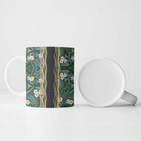 Hawaiian Art Flower Tribal with Lei Ceramic Mug Palaka Pattern Black Color - Polynesian Pride