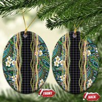 Hawaiian Art Flower Tribal with Lei Ceramic Ornament Palaka Pattern Black Color - Polynesian Pride