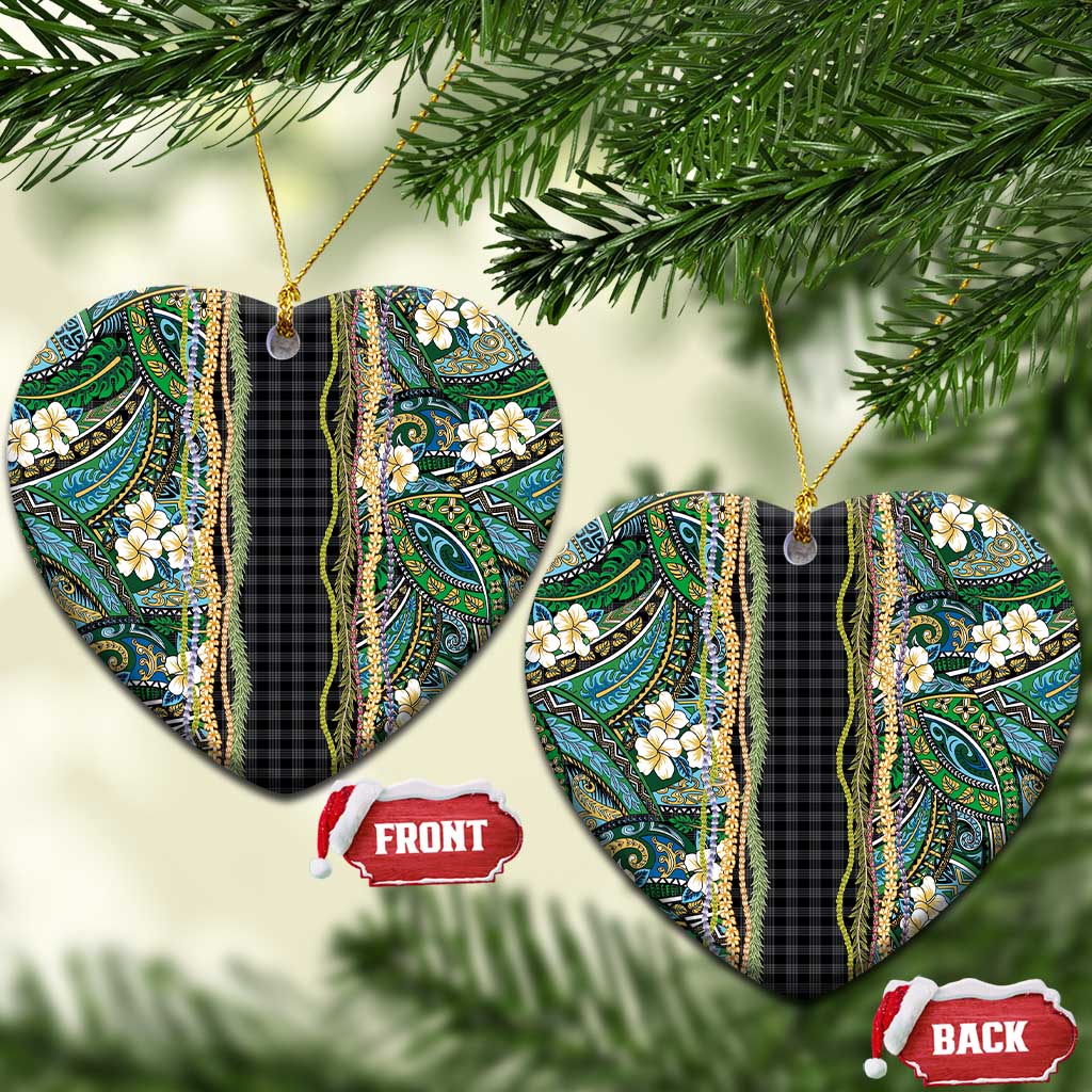 Hawaiian Art Flower Tribal with Lei Ceramic Ornament Palaka Pattern Black Color - Polynesian Pride