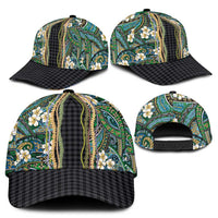 Hawaiian Art Flower Tribal with Lei Classic Cap Palaka Pattern Black Color - Polynesian Pride