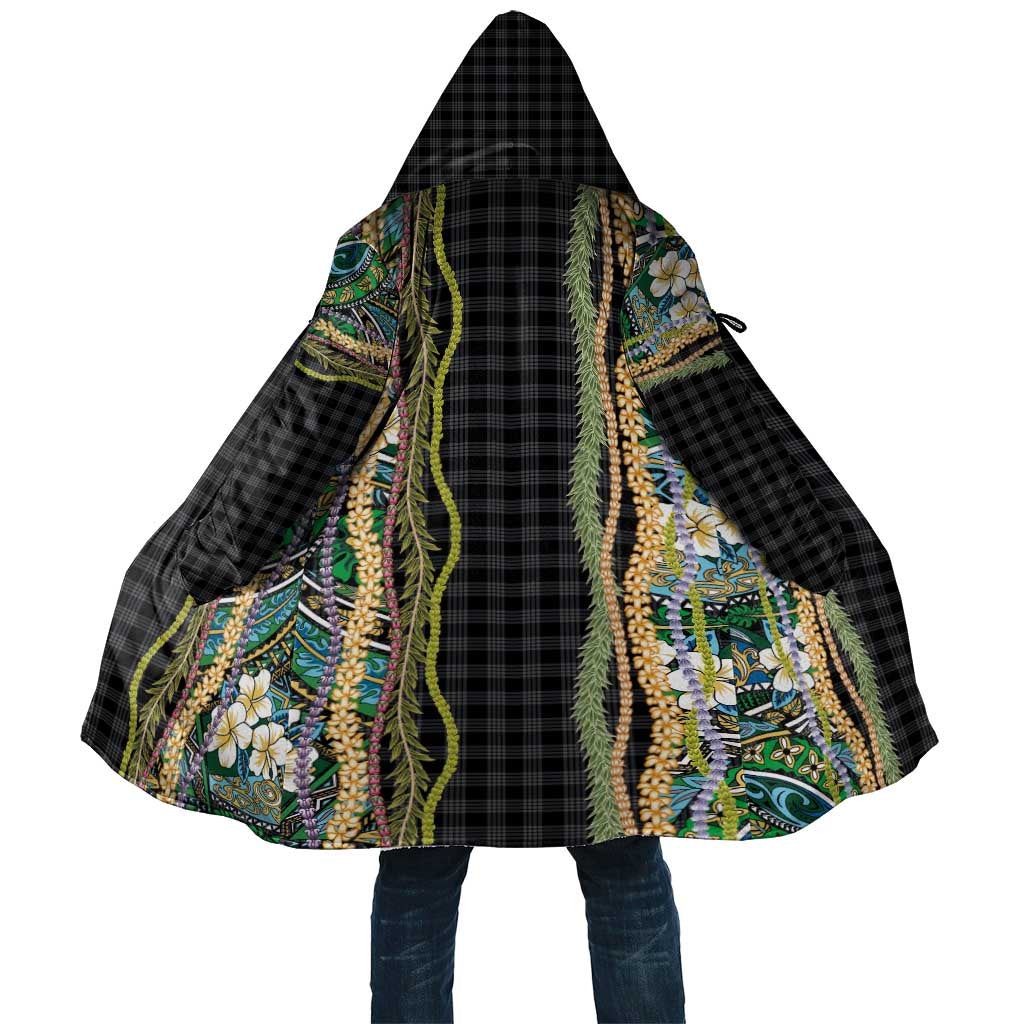 Hawaiian Art Flower Tribal with Lei Cloak Palaka Pattern Black Color LT03 Unisex Black - Polynesian Pride