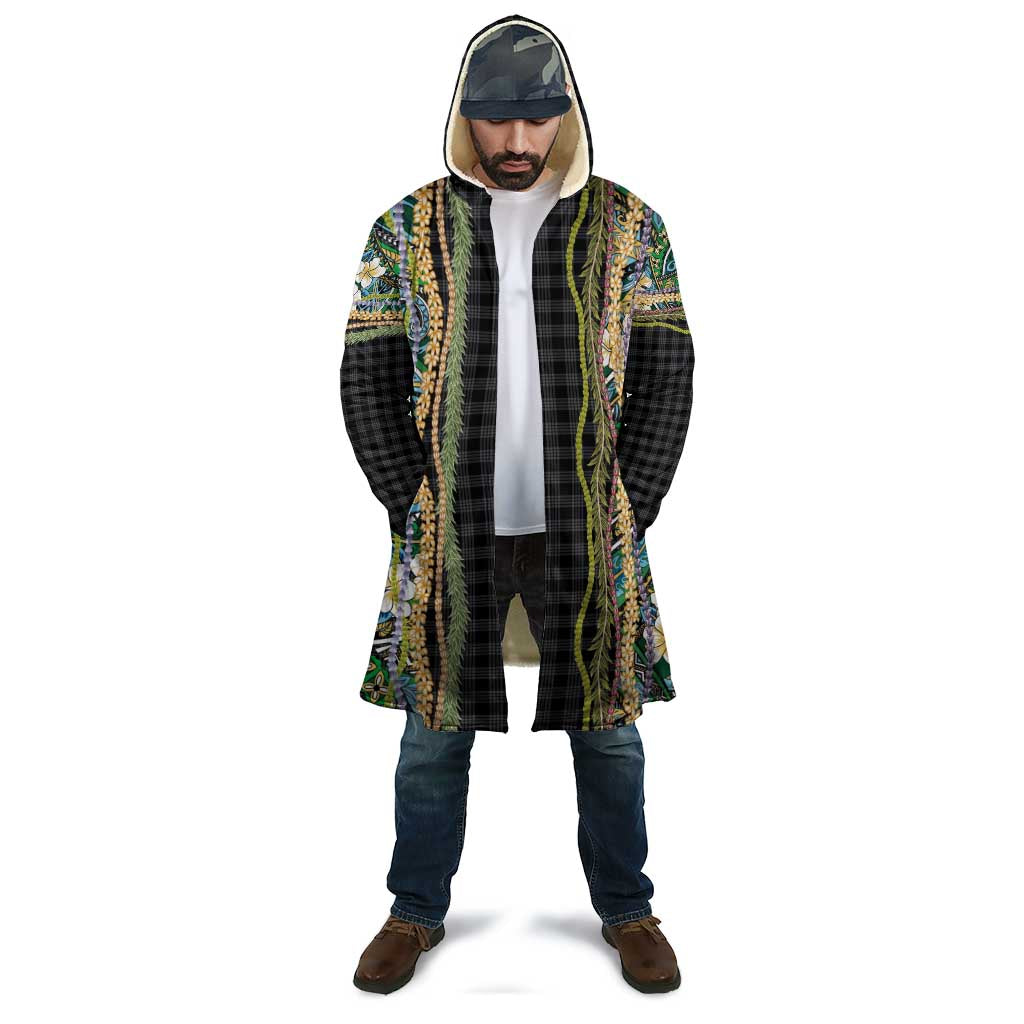 Hawaiian Art Flower Tribal with Lei Cloak Palaka Pattern Black Color - Polynesian Pride