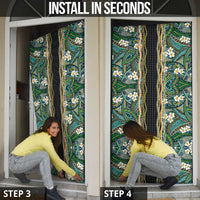 Hawaiian Art Flower Tribal with Lei Door Cover Palaka Pattern Black Color - Polynesian Pride