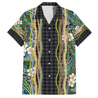 Hawaiian Art Flower Tribal with Lei Family Matching Summer Maxi Dress and Hawaiian Shirt Palaka Pattern Black Color - Polynesian Pride