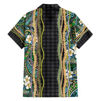 Hawaiian Art Flower Tribal with Lei Family Matching Summer Maxi Dress and Hawaiian Shirt Palaka Pattern Black Color - Polynesian Pride