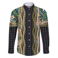 Hawaiian Art Flower Tribal with Lei Family Matching Summer Maxi Dress and Hawaiian Shirt Palaka Pattern Black Color - Polynesian Pride