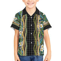 Hawaiian Art Flower Tribal with Lei Hawaiian Shirt Palaka Pattern Black Color - Polynesian Pride