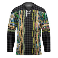 Hawaiian Art Flower Tribal with Lei Hockey Jersey Palaka Pattern Black Color - Polynesian Pride