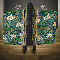 Hawaiian Art Flower Tribal with Lei Hooded Blanket Palaka Pattern Black Color - Polynesian Pride