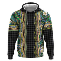 Hawaiian Art Flower Tribal with Lei Hoodie Palaka Pattern Black Color LT03 Pullover Hoodie Black - Polynesian Pride